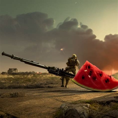 KREA AI Watermelon Military Warmachine With Epic Weapons