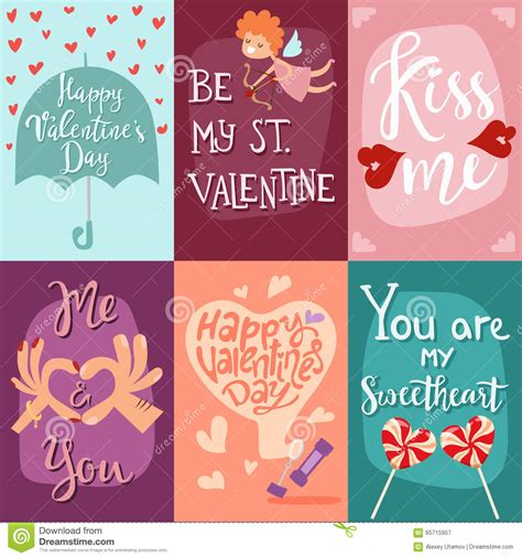 Happy Valentines Day Greeting Cards Vector Illustration Stock Vector