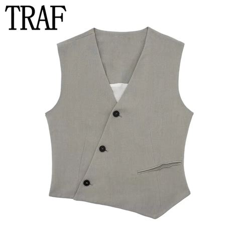 TRAF Chaleco Asim Trico Para Mujer Chaqueta Corta Sin Mangas Blazer Sin