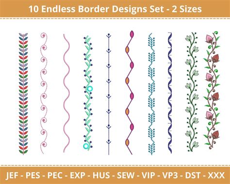 10 Embroidery Border Designs Bundle 2 Sizes Instant Etsy