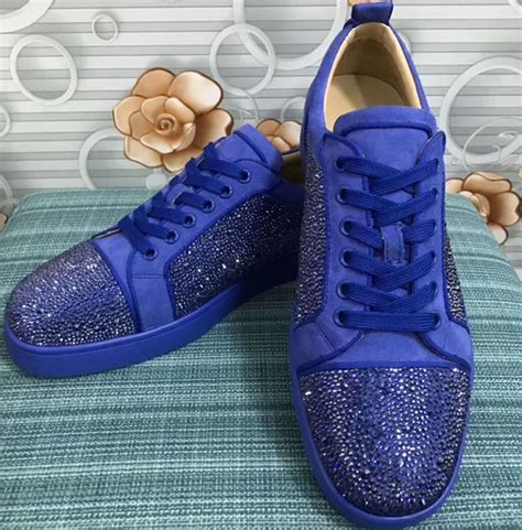 Lace Up Cl Andgz Red Bottoms Shoe For Men Blue Leather Rhinestone