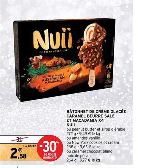 Promo Bâtonnet De Crème Glacée Caramel Beurre Salé Et Macadamia X4 Nuii