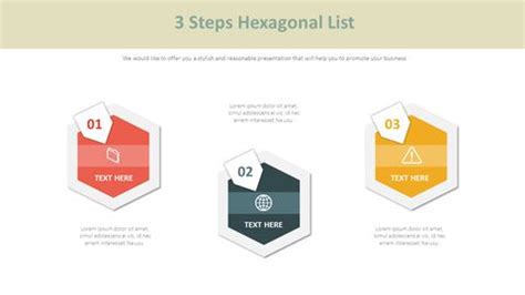 3 Steps Hexagonal List Diagram