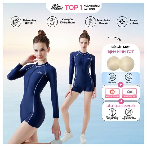 Đồ bơi bikini đi biển nữ một mảnh tay dài chống nắng và kín đáo BIKINI