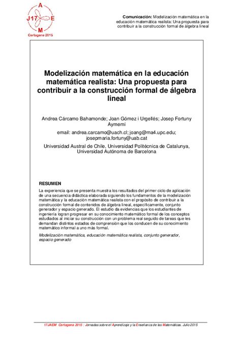 Modelización Matemática En La Educación Matemática Realista Una Propuesta Para Contribuir A La