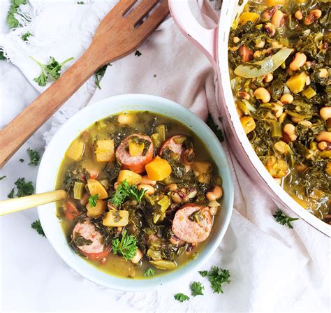 One Pot Black Eyed Pea Soup With Collard Greens Sausage Beautiful