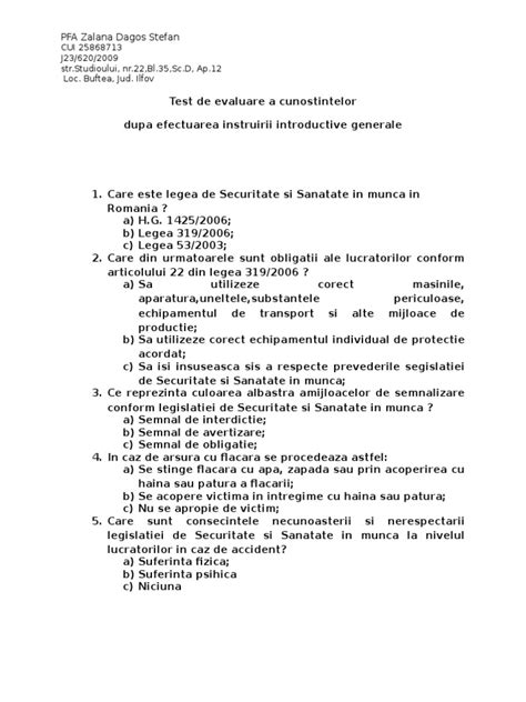 Pdf Test De Evaluare Instructaj General Dokumen Tips