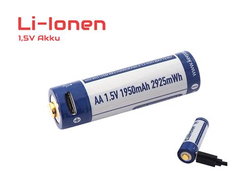 AA 1 5V 2925mWh Approx 1950mAh Lithium Ion Battery Rechargeable Via