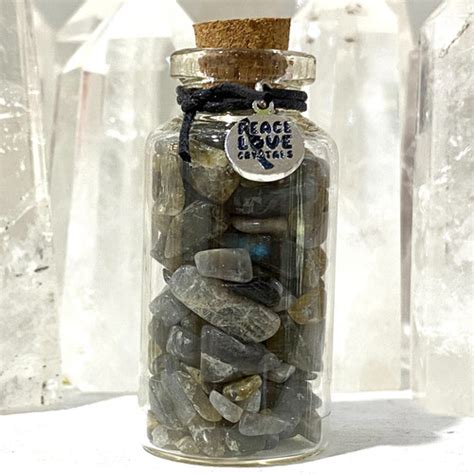 Little Bottle Of Labradorite Chips Peace Love Crystals