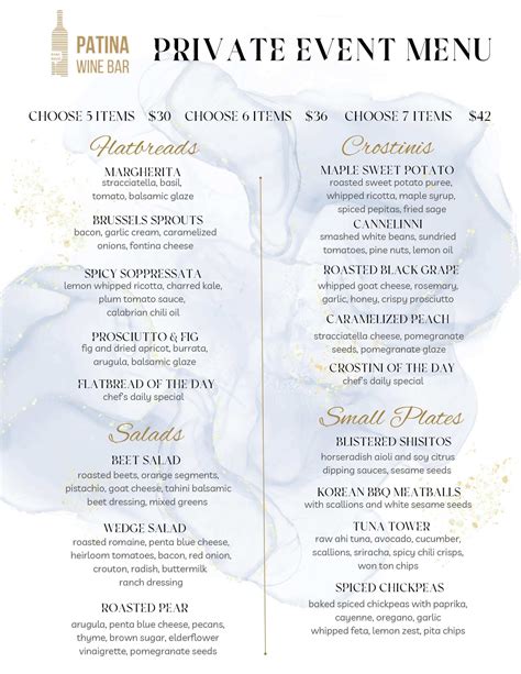 Private Events Menu Patina Wine Bar Park Ridge Il