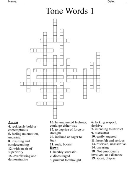 Tone Words 1 Crossword Wordmint