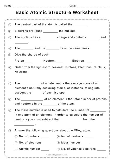 Free Printable Atomic Structure Worksheets Off