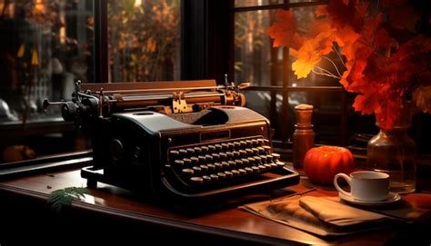 Premium Ai Image An Old Fashioned Typewriter On A Rustic Wooden Table