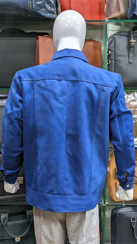 Men's Blue Leather Jacket - Ceelife Shop