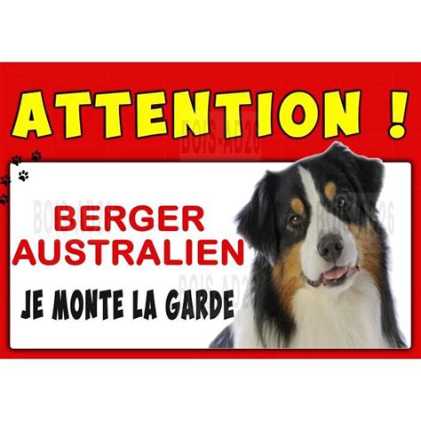 Plaque Attention Au Chien Berger Australien Chien Nouvelles