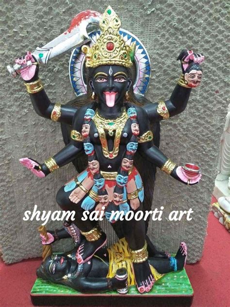 Multicolor Hindu Black Marble Kali Maa Statue For Worship Size