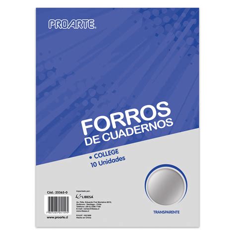 Forros Para Cuadernos College Transparente Bolsa 10 U Proarte