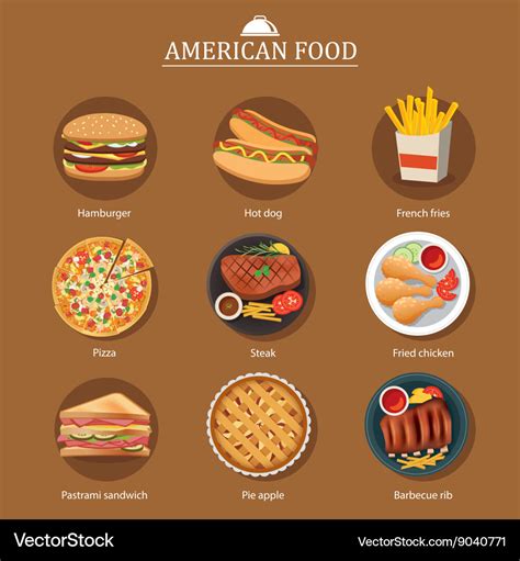 Set American Food Royalty Free Vector Image Vectorstock