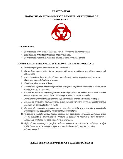 Manual De Microbiología Y Parasitología Word PrÁctica N° 01 Bioseguridad Reconocimiento De