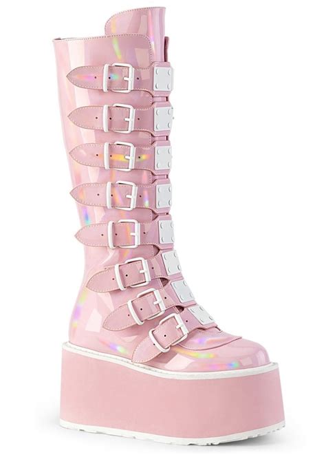 Demonia Damned 318 Pink Knee High Platform Boot Attitude Clothing