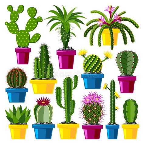 Cute Cartoon Cactus Collection Stock Vector Illustration Of Cactus