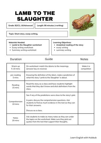 Lamb To The Slaughter Worksheets