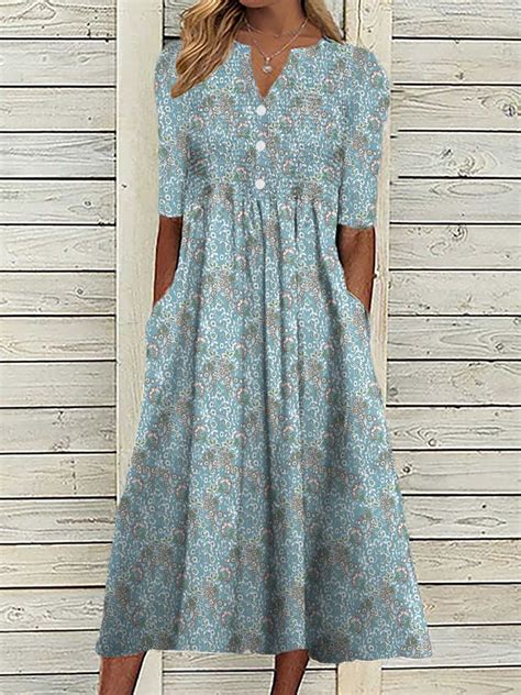 Zolucky Sundress Casual Dresses A Line Notched Casual Dresses Floral