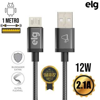 Cabo De Dados Usb X Micro Usb V8 Blindado Inox 1 Metro ELG INX510GY