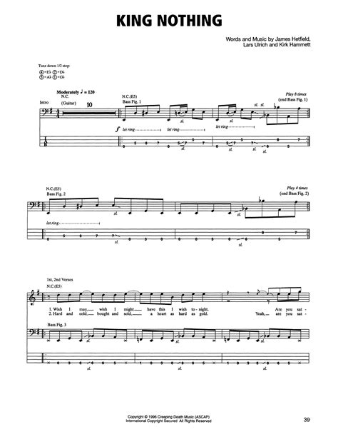 King Nothing By Metallica Bass Tab Guitar Instructor