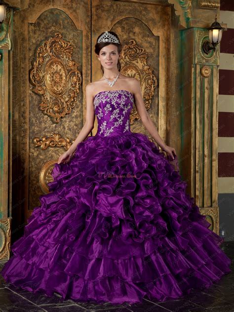 Top Designer Cascade Skirt Pansy Purple Quinceanera Gowns