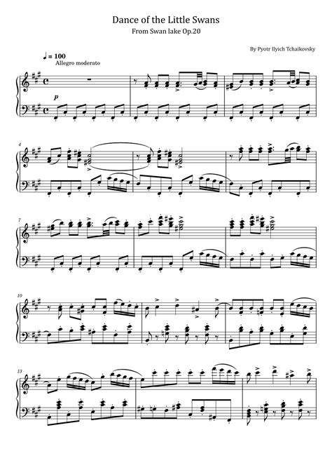 Tchaikovsky Dance Of The Little Swans From Swan Lake Op 20 For Piano Solo Arr Poon By