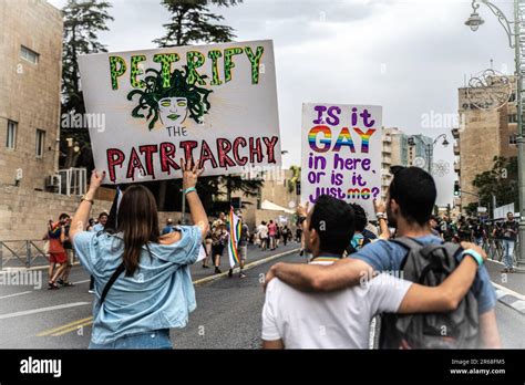 Israel 01st June 2023 A Gay Couple Hug As They March In The