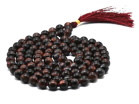 Red Tigers Eye Mala Prayer Beads Necklace Healing Crystal Meditation