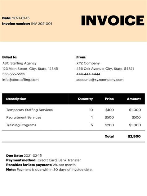 Fillable Online Staffing Agency Invoice Template Fax Email Print