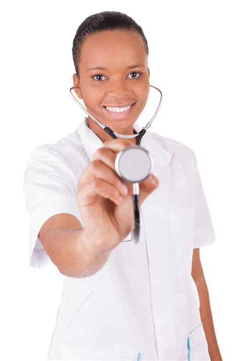 A Doctor Of African American Descent Standing Over A White Background