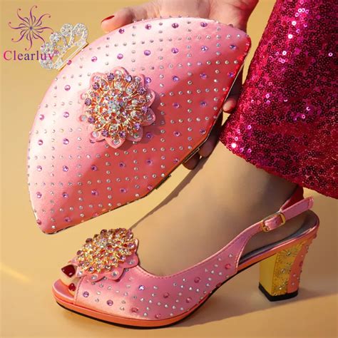 New Italian Designer Shoes and Bags Matching Set Decorated with Rhinestone Women Shoes and Bag ...