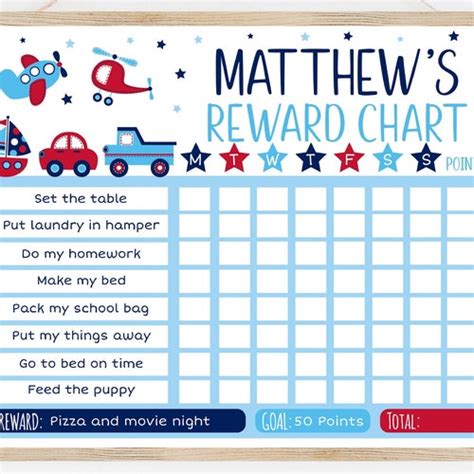 Editable Vehicle Reward Chart Car Truck Airplane Chore Chart Etsy Ireland