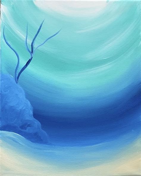 An Oil Painting Of A Tree In The Middle Of Blue And White Water With Waves