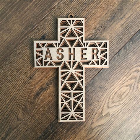 Personalized Geometric Laser Cut Wooden Layered Cross Etsy