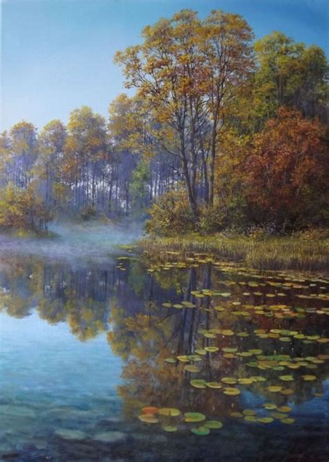 Buy Misty Autumn Morning Oil Painting By Oleg Riabchuk On Artfinder