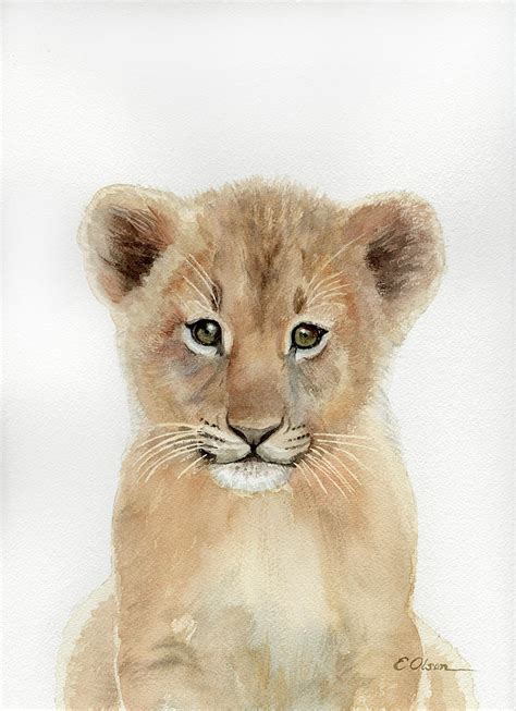 Baby Lion Cub Painting by Emily Olson | Pixels