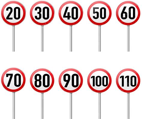 Speed Limit Sign Set Isolated Hour Kilometres Km Vector Hour