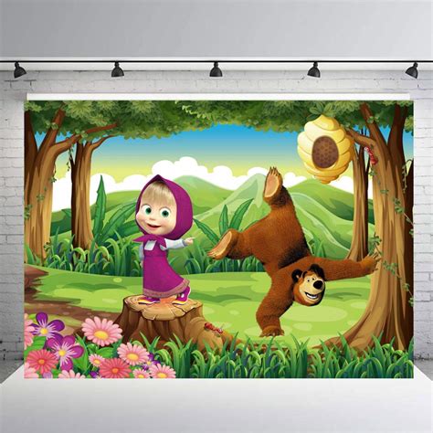 Cartoon Masha And The Bear Theme Backdrops Girls Birthday Party Hot