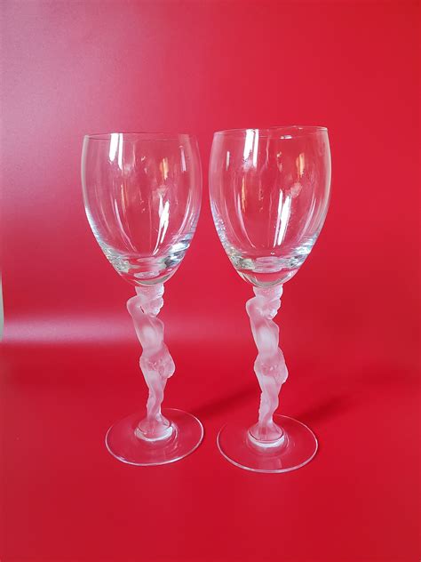 Vintage Bayel France Crystal Bacchus Frosted Nude Stem Glasses Frosted