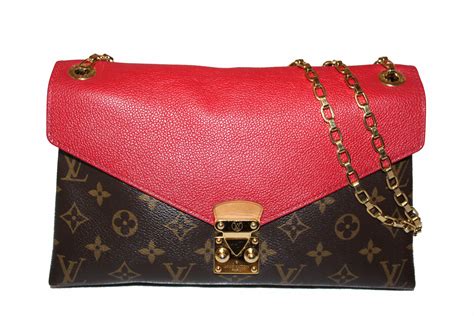 Authentic Louis Vuitton Red Monogram Pallas Chain Shoulder Bag Paris Station Shop