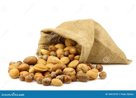 Assorted Nuts Coming Out Of A Burlap Sack Stock Photo Image Of