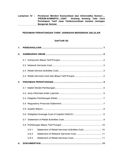 Pedoman Perhitungan Tarif Jaringan Bergerak Selular Daftar Isi