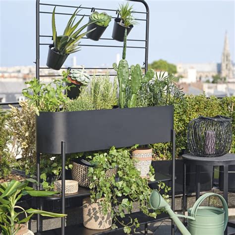 Blumenkasten aus schwarzem Metall mit 4 Töpfen AUCKLAND Maisons du Monde