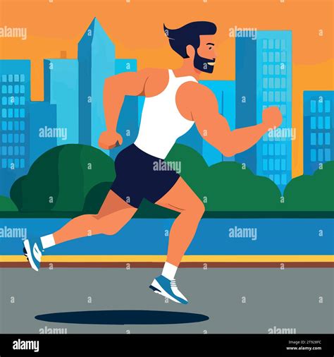 Man Running On City In Background Healthy Lifestyle Concept Vector