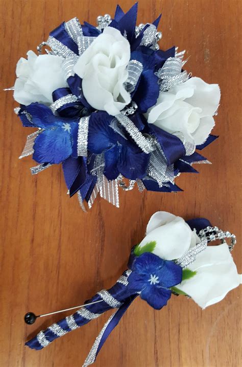 Royal Blue And White Wrist Corsage Corsage Prom